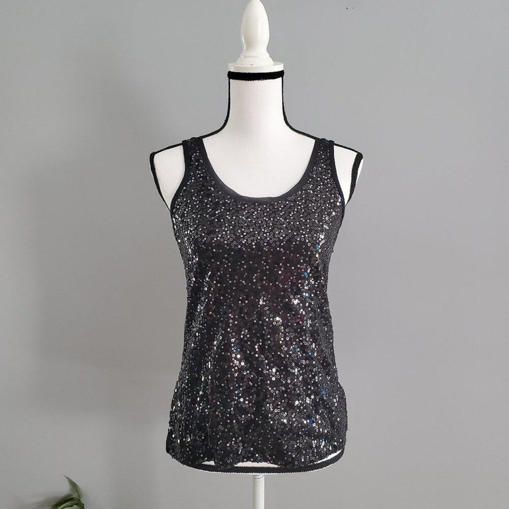 Liz Claiborne Sequined Black Tank Top M Petite